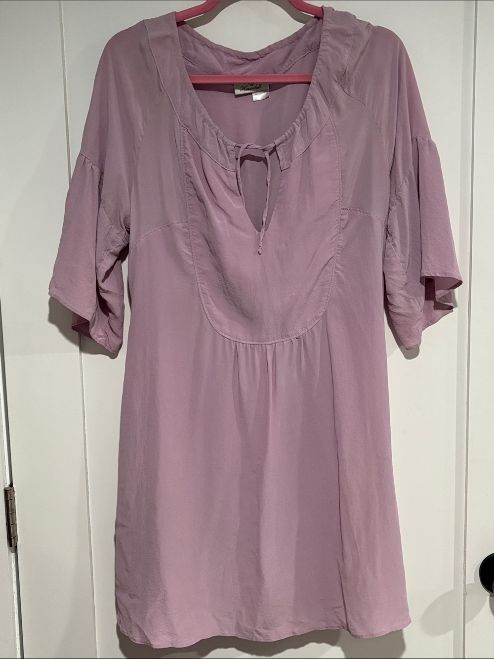 Dusty Lavender Tie-Front Mini Dress 100% silk